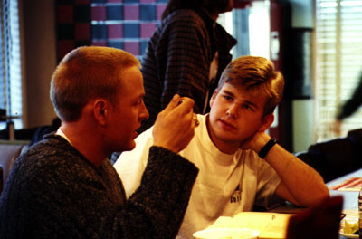 Warren with actor Casey Bishop on the set of 'Tumbleweed'