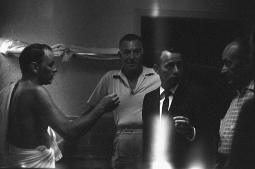 Frank Sinatra, Jack Entratter and Joey Bishop in the Sands' Hotel steam room in Las Vegas