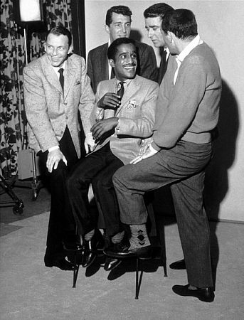 Sammy Davis, Jr. with Frank Sinatra, Dean Martin, Peter Lawford, and Joey Bishop on the set of 