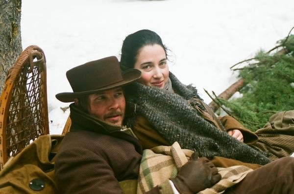 Catherine Black and Cary Wayne Moore on set of The Donner Party