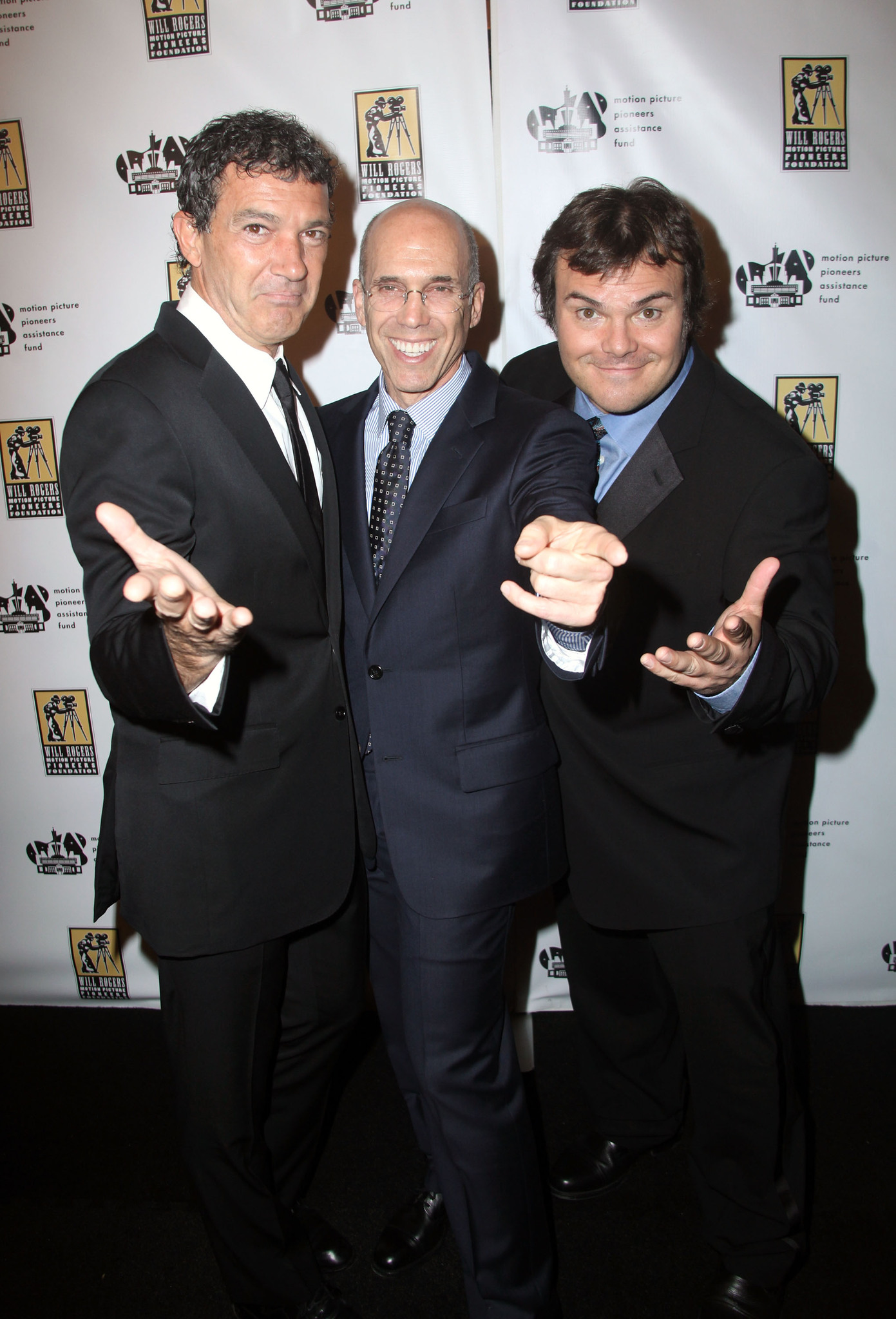 Antonio Banderas, Jeffrey Katzenberg and Jack Black