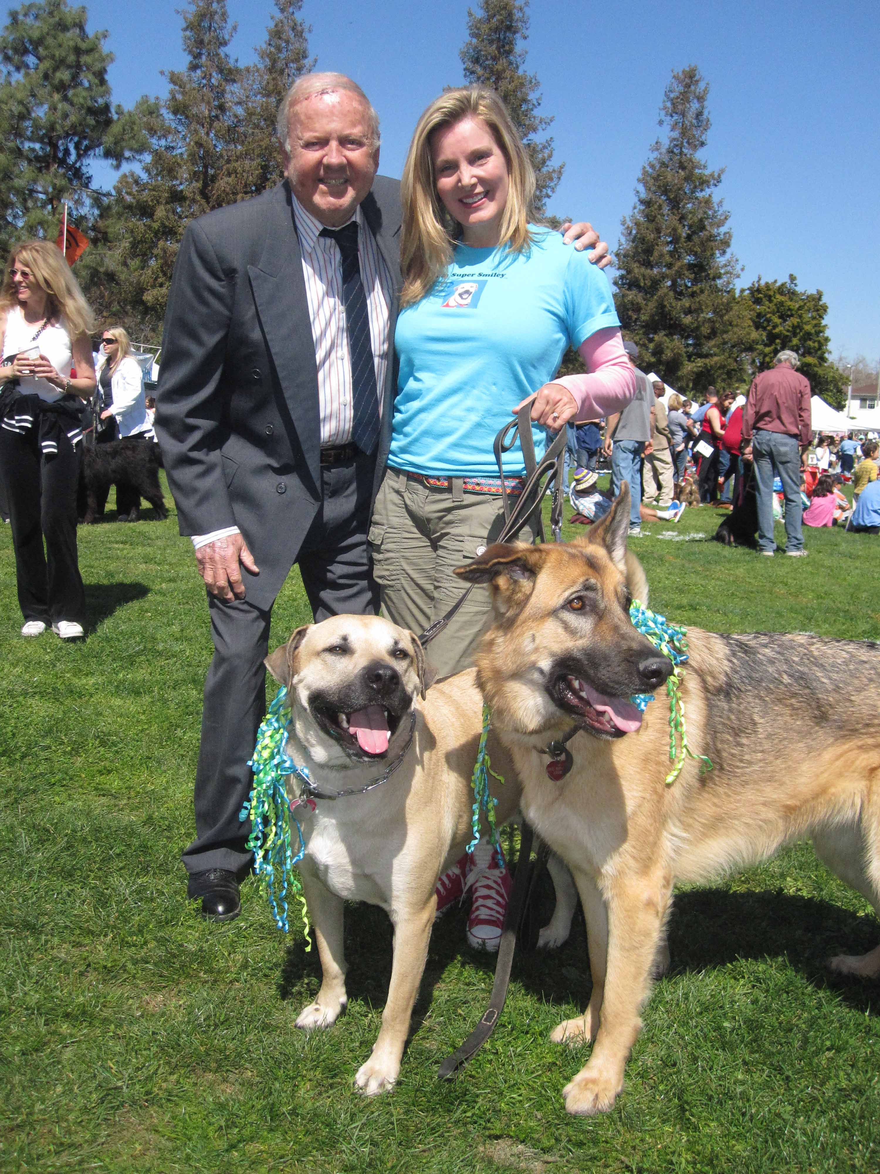 Dick Van Patten, Angel, Smiley and Megan Blake at Woofstock. Megan was the event host with Super Smiley