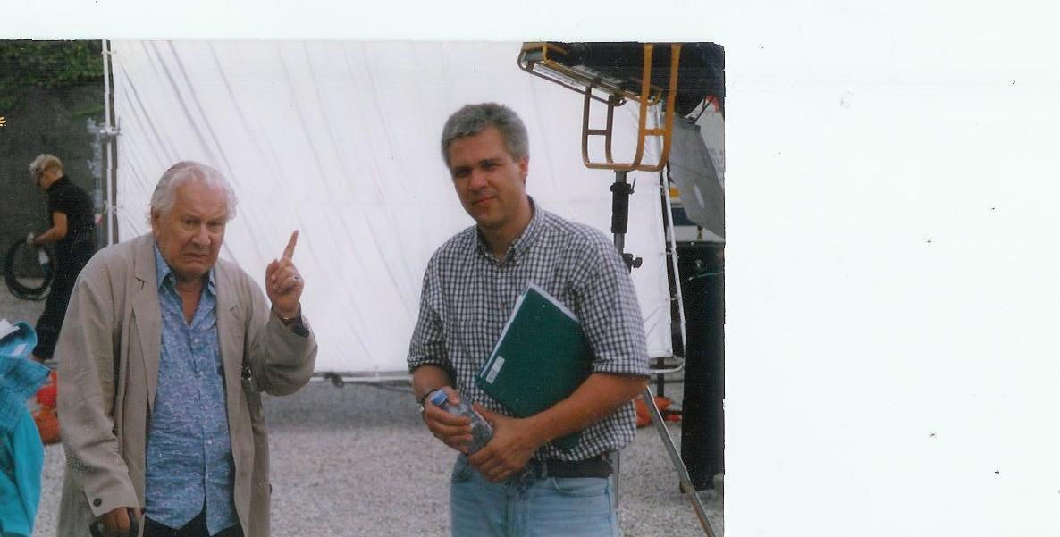 Sir Peter with Director Boris Blank on set in Switzerland