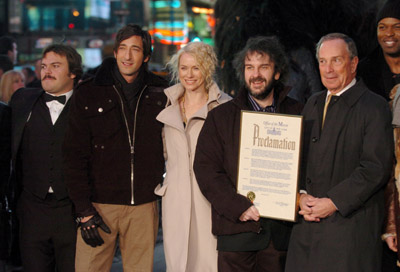 Peter Jackson, Adrien Brody, Jack Black, Michael Bloomberg and Naomi Watts at event of King Kong (2005)