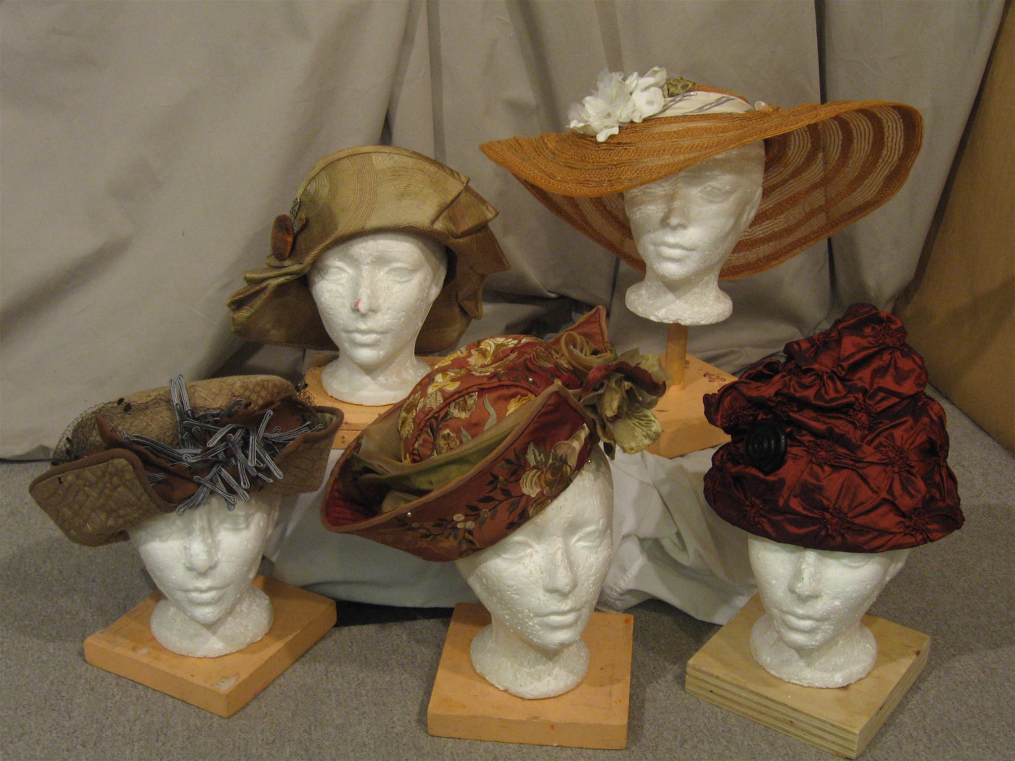 a good selection of soft structure and straw hats I made for Costume Designer, Leslie Frankish.