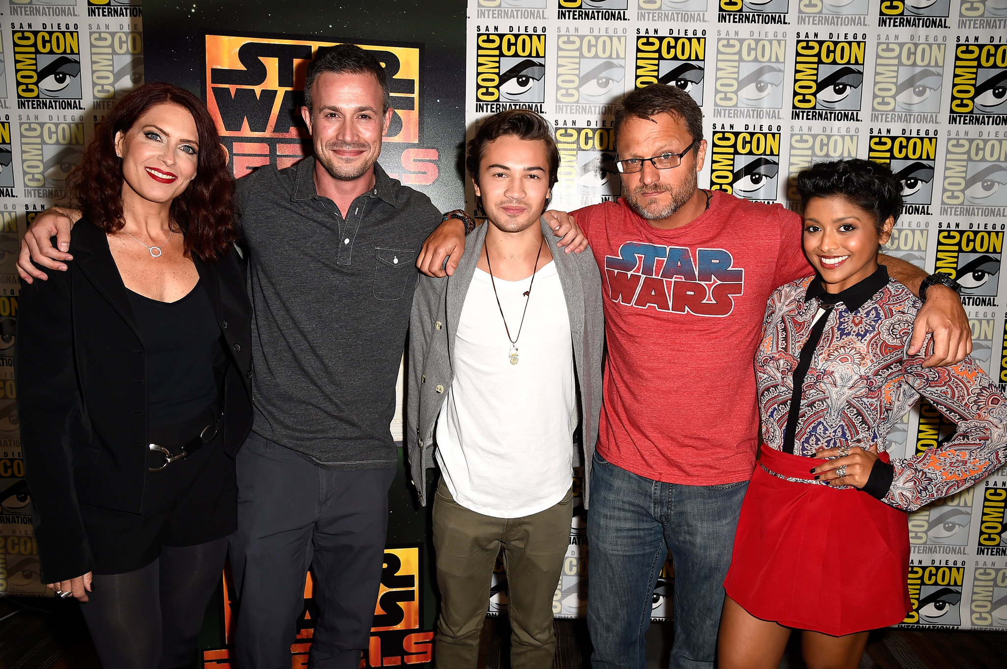 Steve Blum, Vanessa Marshall, Freddie Prinze, Tiya Sircar and Taylor Gray at event of Star Wars Rebels (2014)