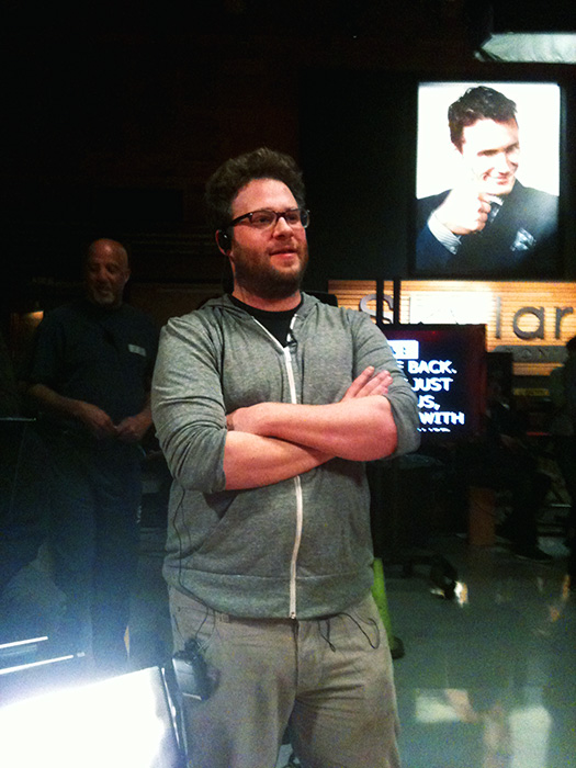 Alan Blumenfeld working with Seth Rogen, James Franco, Guy Fieri and David Diaan in the hit comedy, THE INTERVIEW. Look for it in fall of 2014. Pictured here: Seth Rogen.