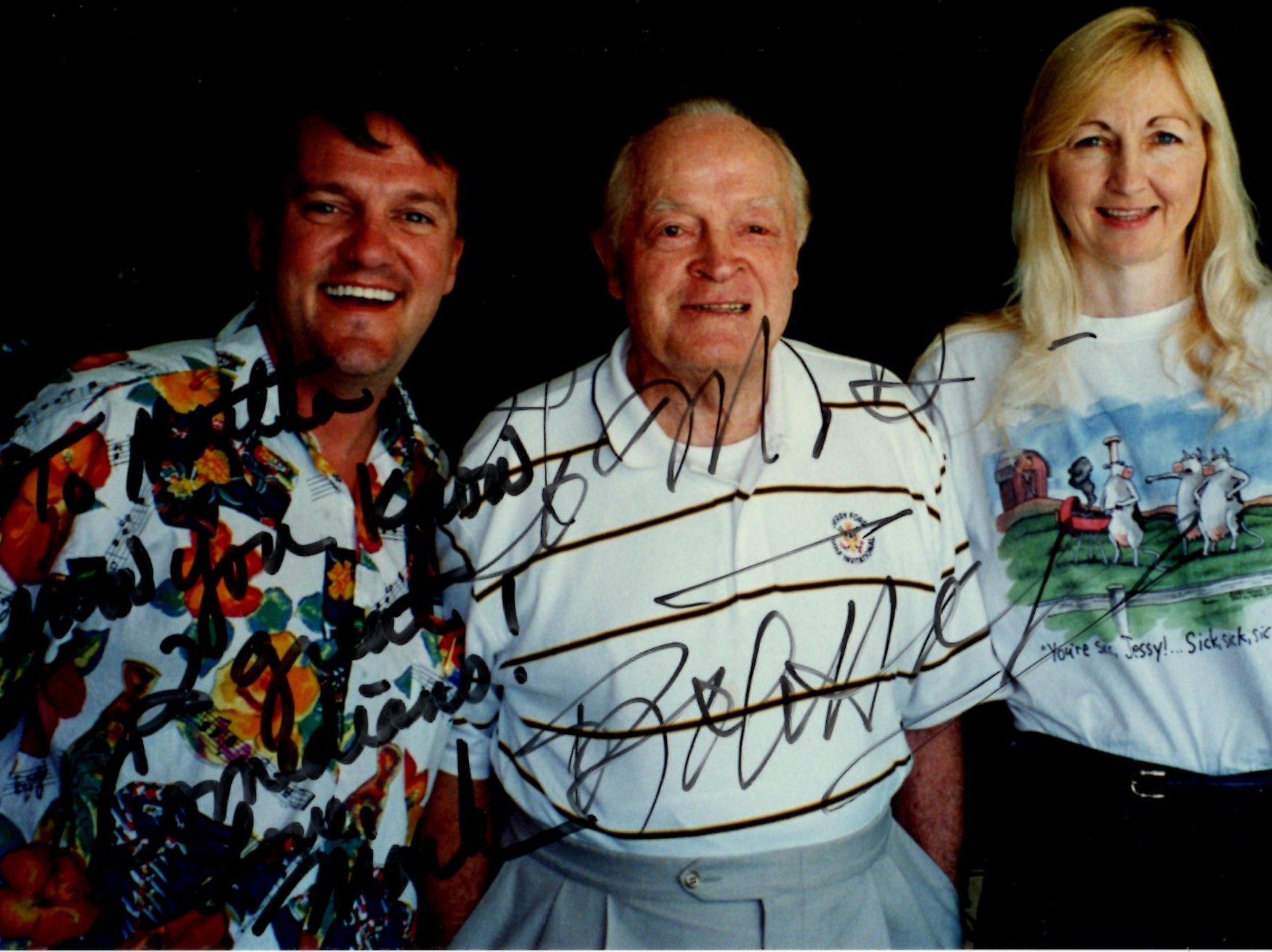 Mark Lowry, Bob Hope, and Martha Bolton at Bob's house