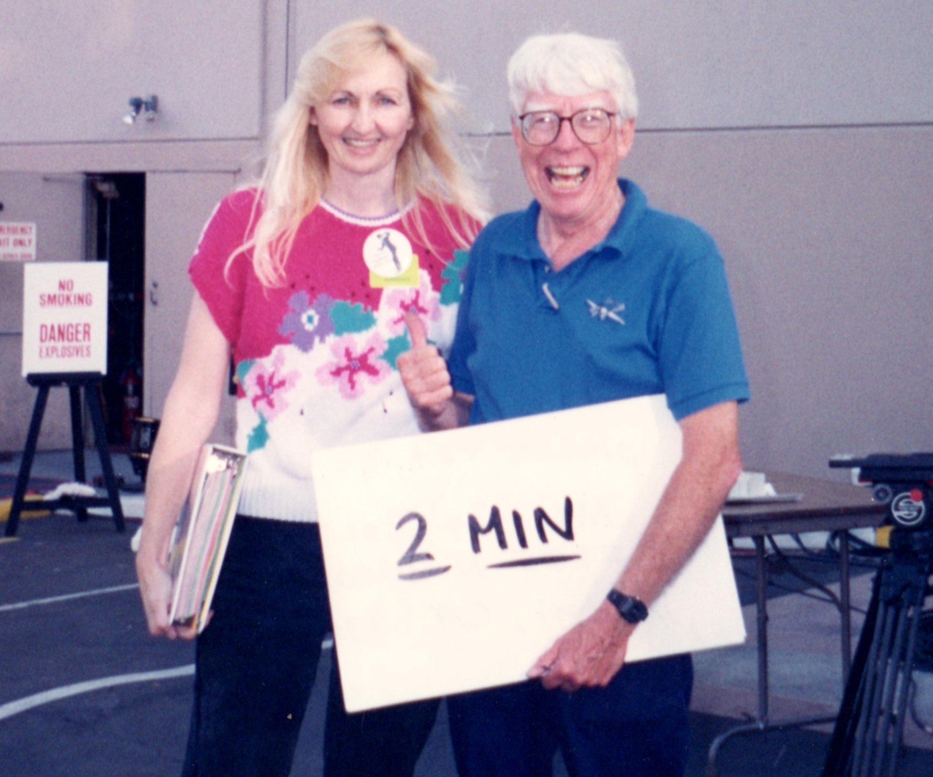 Martha Bolton with Barney McNulty, Bob Hope's longtime cue card guy (at NBC)