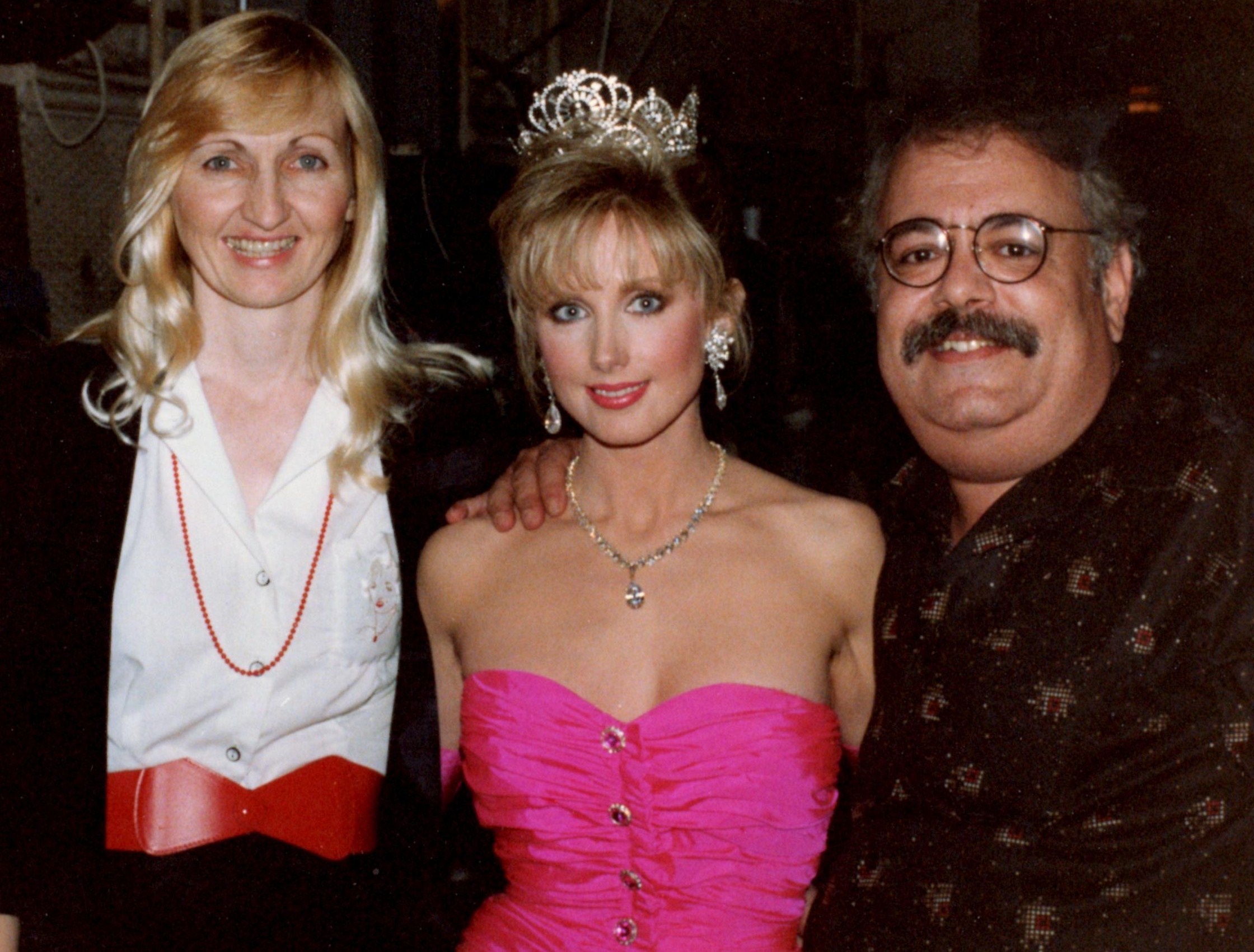 Martha Bolton, Morgan Fairchild, and Jeffrey Barron at taping of Bob Hope TV special