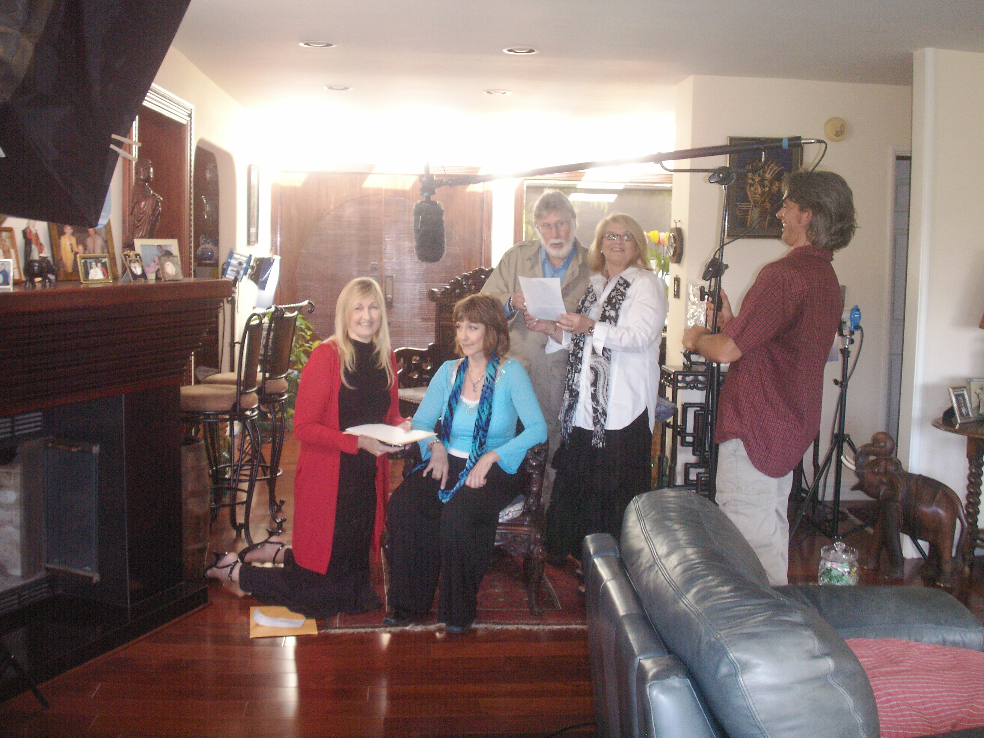 Karen Knotts (daughter of Don Knotts), Bob Mills, Edie Hand, and Martha Bolton on set of an upcoming project created and produced by Martha and Edie