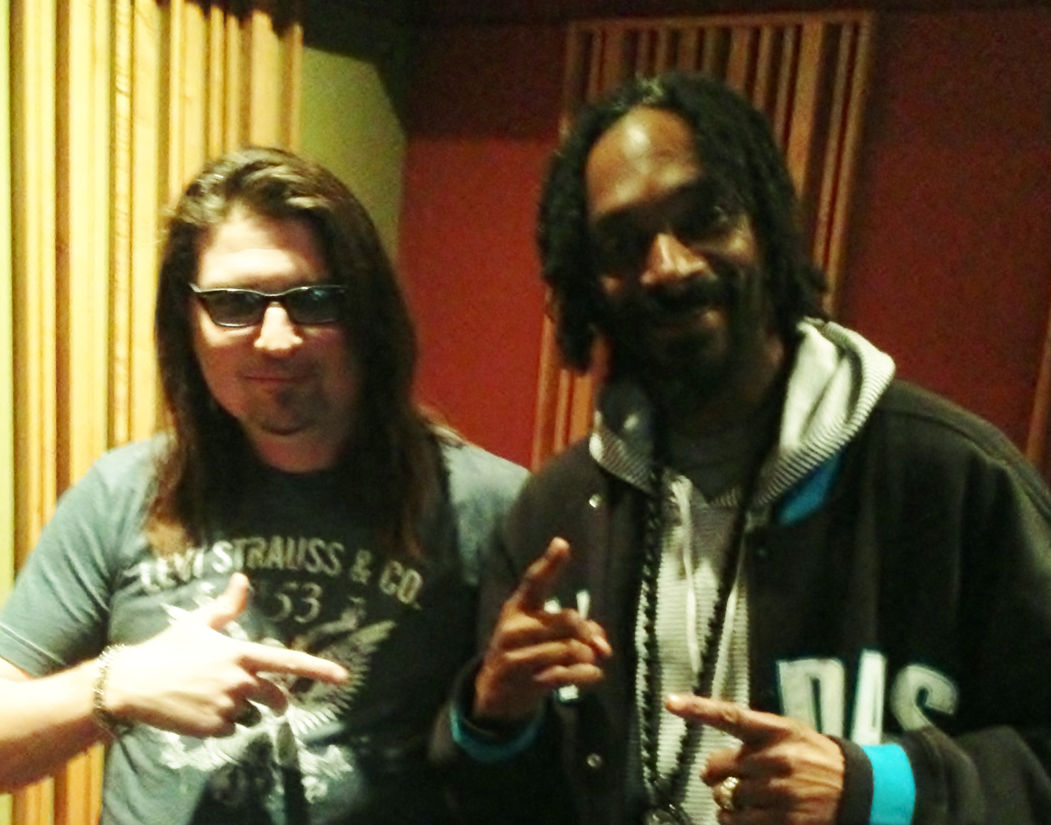 Chris Borders (left), and Snoop Lion (right) recording sessions for DreamWorks SKG 