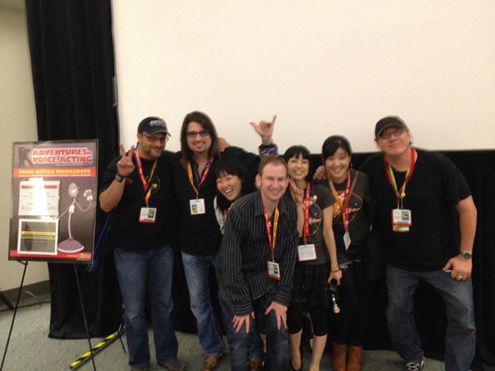 from left to right actor Steve Blum, director Chris Borders, Azusa Kudo, Jonathan Sherman, Mami Bz, Mio Moroe, actor Fred Tatasciore for 