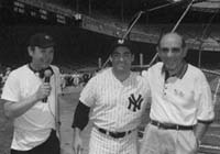 As Yogi Berra in the HBO movie 61* directed by Billy Crystal (left), with Yogi Berra (right). Paul Borghese (center).