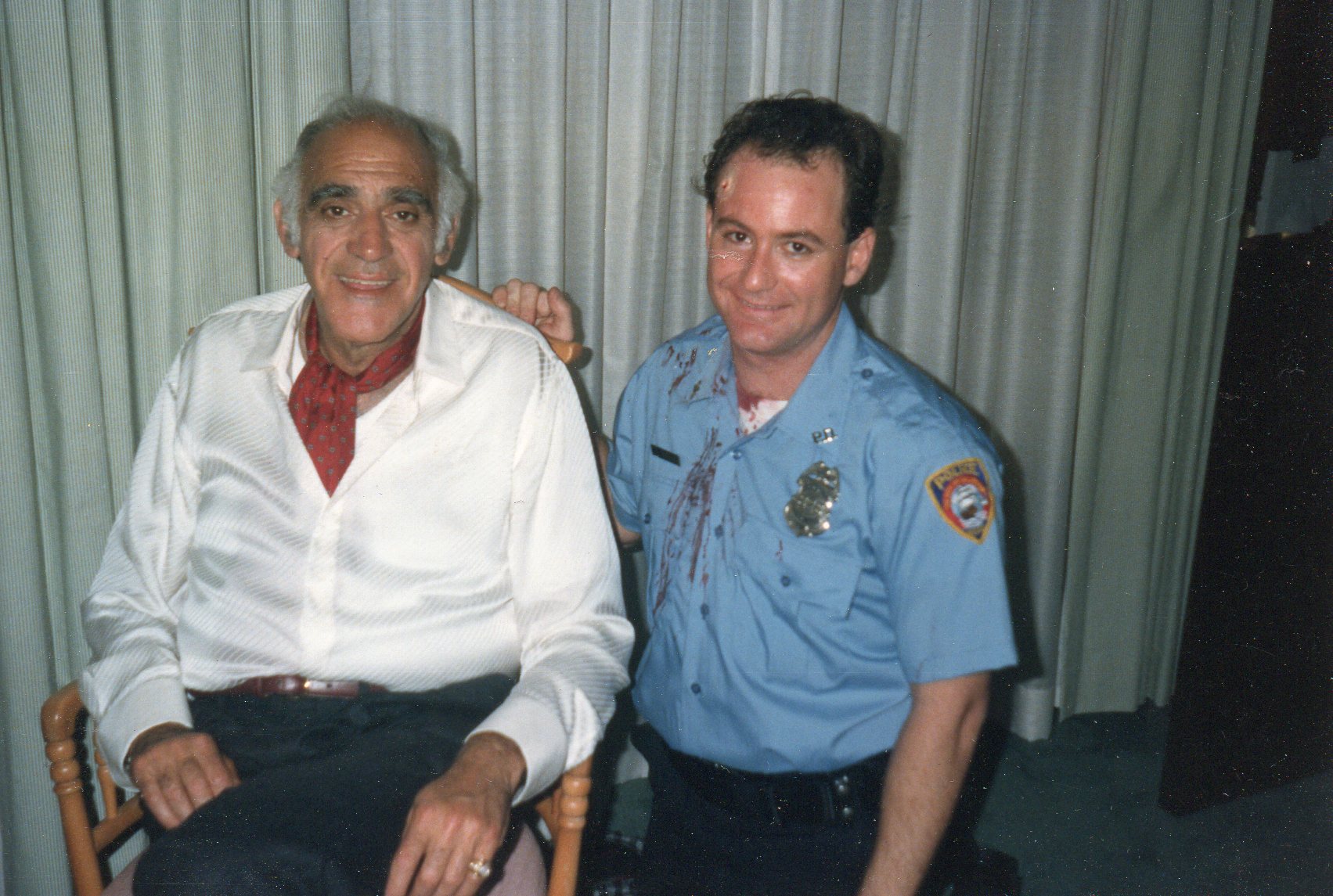 David Born and Abe Vagoda on the set of 'Keaton's Cop'.