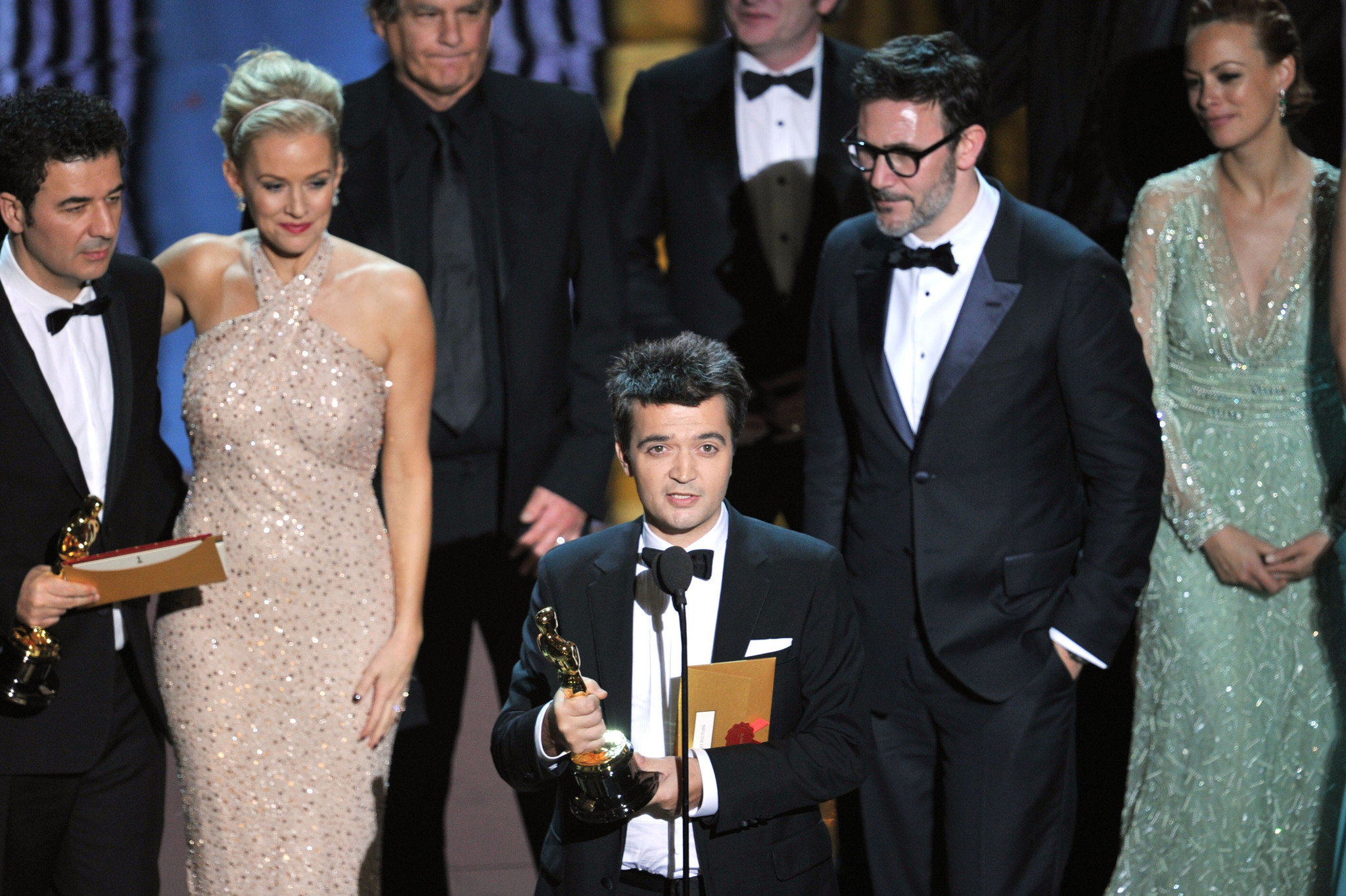 Penelope Ann Miller, Ludovic Bource, Michel Hazanavicius and Thomas Langmann