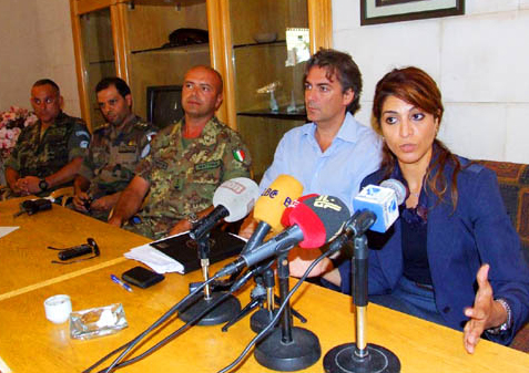 Yasmina Bouziane during a press conference while working with the United Nations in South Lebanon.