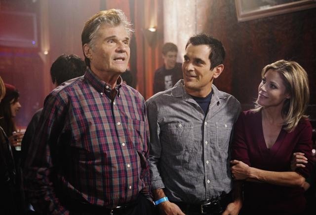 Still of Julie Bowen, Ty Burrell and Fred Willard in Moderni seima (2009)