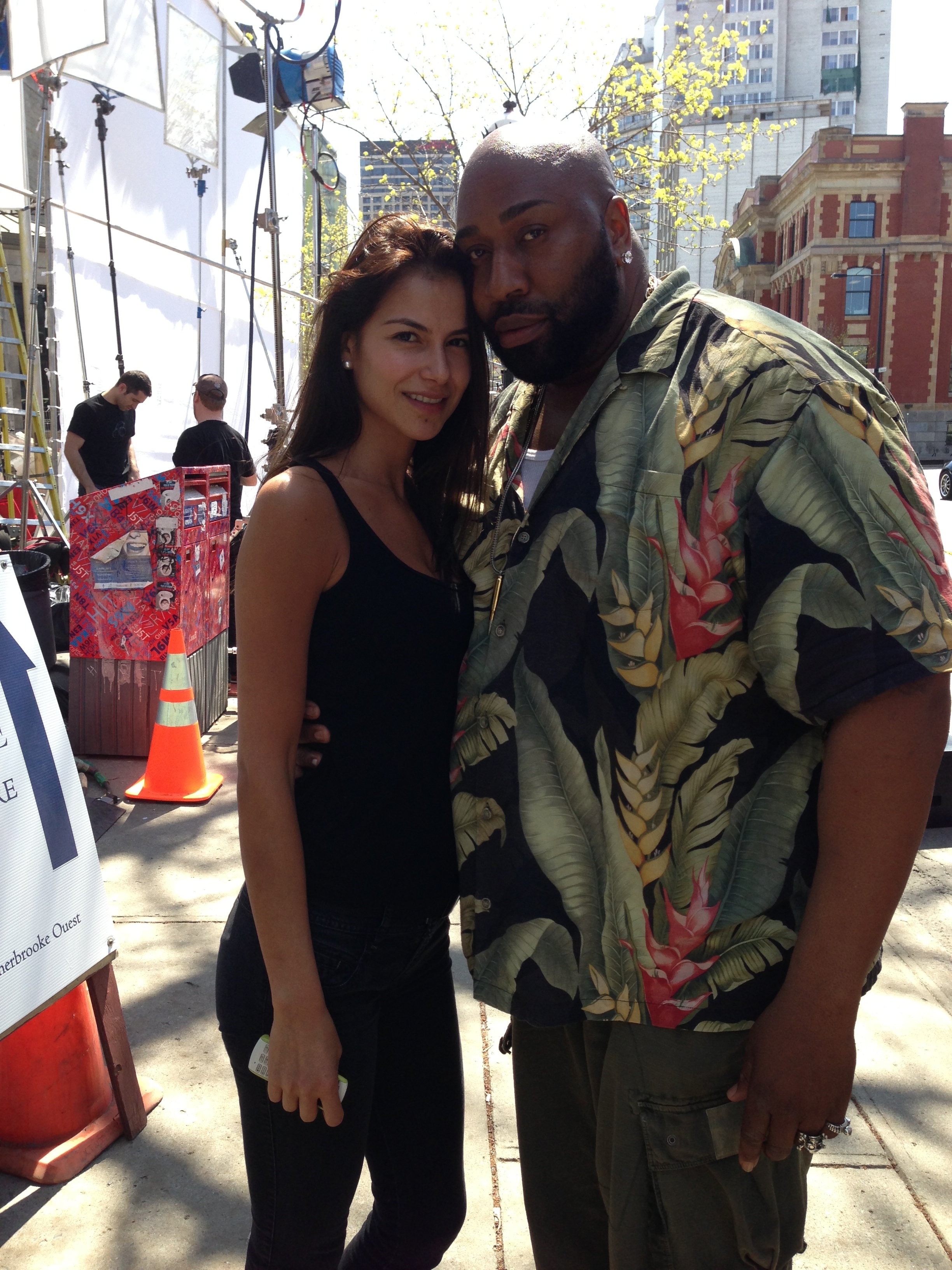 Catalina Denis & Goûchy Boy on set of Brick Mansions 2013.