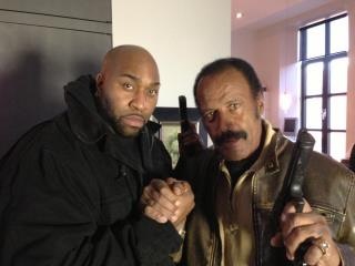 Goûchy Boy and Fred Williamson on the set of Billy Trigger