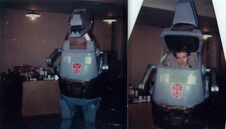 Taken in 1985, in NY. I am standing in the T-Rex Dinobot suit, getting ready to promote the Transformers line of action figures.
