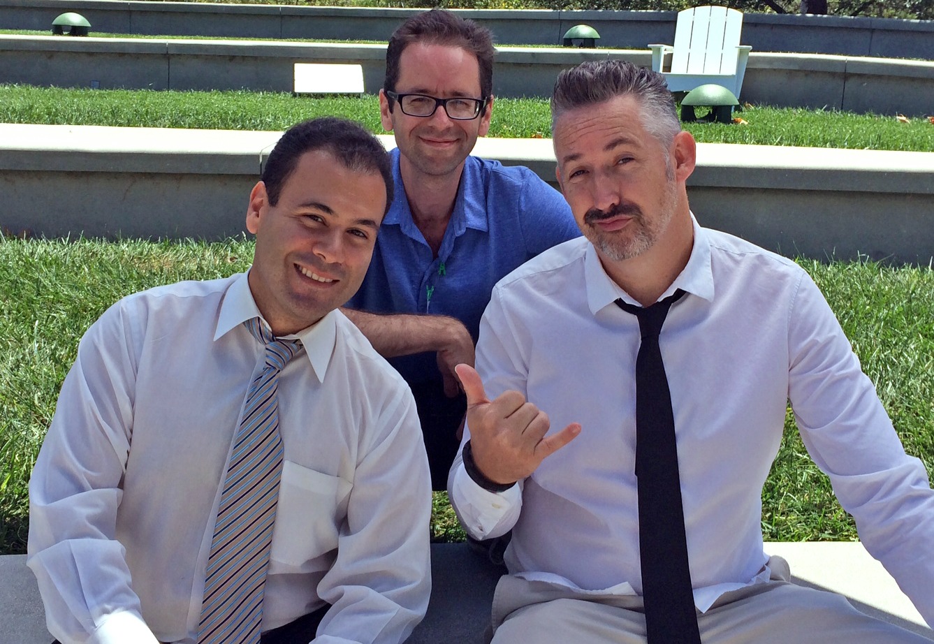 Christian Saglie, Doug Bresler and Harland Williams on the set of 