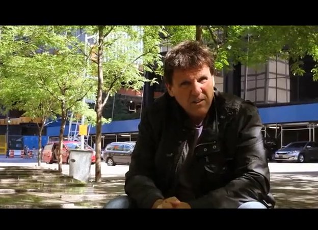 Kevin Breslin during an interview in Zuccotti Park while filming #whilewewatch