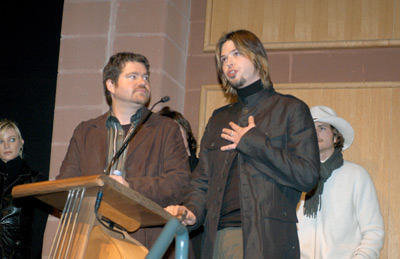 Ashton Kutcher, Eric Bress and J. Mackye Gruber at event of The Butterfly Effect (2004)