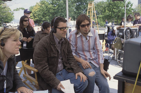 Co-writer/directors Eric Bress (left) and J. Mackye Gruber review a shot on the set.