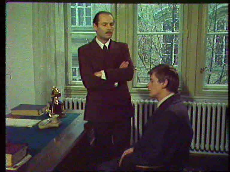 From I.G.Kovacic/P.Pavlicic: Ispit zrelosti Mustafa Nadarevic and Miljenko Brlecic (title of the roles, Policijski isljednik and Simun Muzina) 1978., dir. Eduard Galic