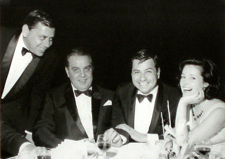 Photo taken in 1967 during the making of Chitty Chitty Bang Bang (1968). (left to right) Robert B. Sherman, Albert R. Broccoli, Richard M. Sherman, Dana Broccoli.
