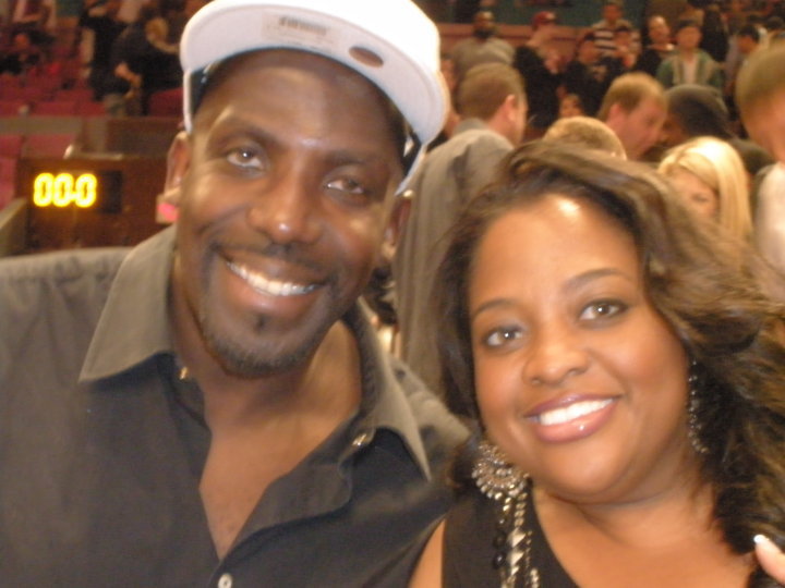 Kevin Brown aka Dot Com and Sherrie Shepherd (The View) with floor seats at the Knicks vs Miami Heat Game