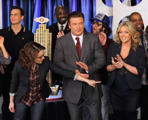 100th Episode Celebration of 30 Rock Cheyenne Jackson, Tina Fey, Kevin 'Dot Com' Brown, Alec Baldwin, Judah Friedlander, Jane Krakowski and Keith Powell.