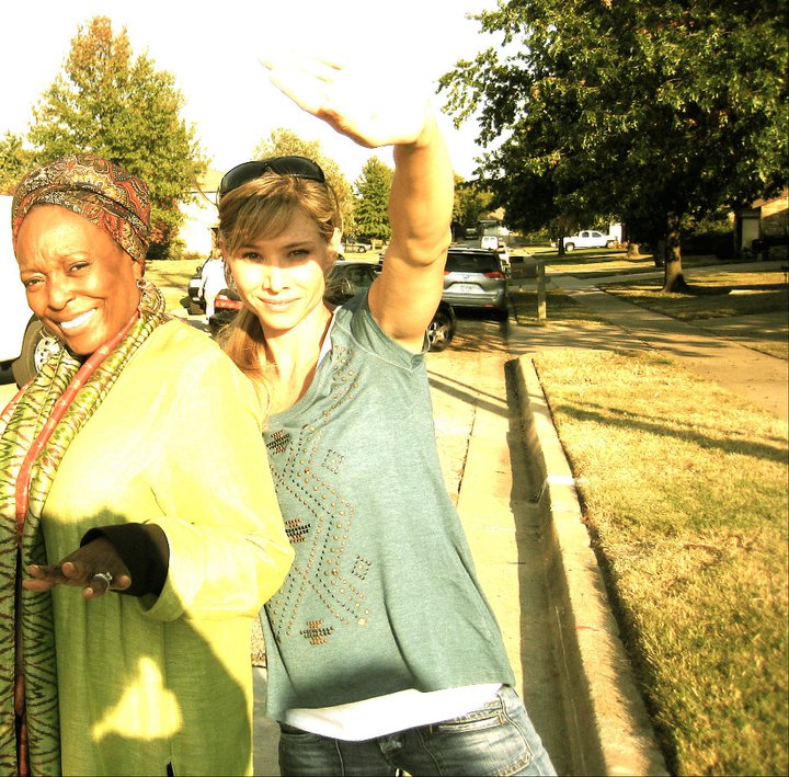 L. Scott Caldwell and Sarah Joy Brown on set of 