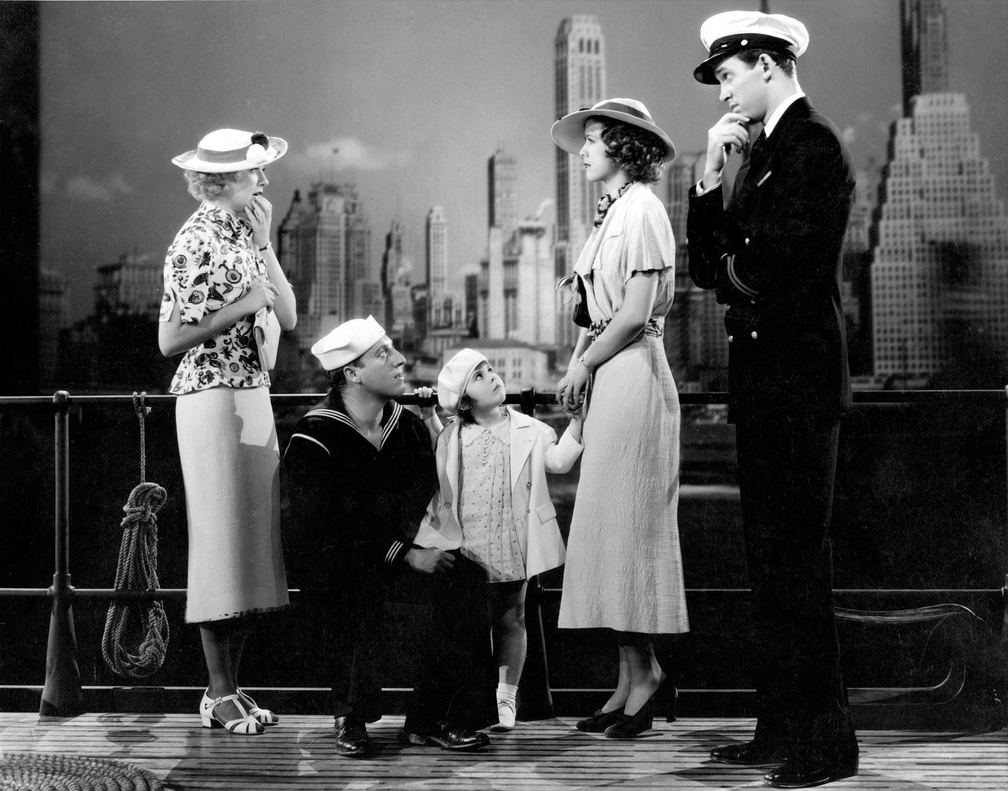 Still of James Stewart, Eleanor Powell, Virginia Bruce, Juanita Quigley and Sid Silvers in Born to Dance (1936)