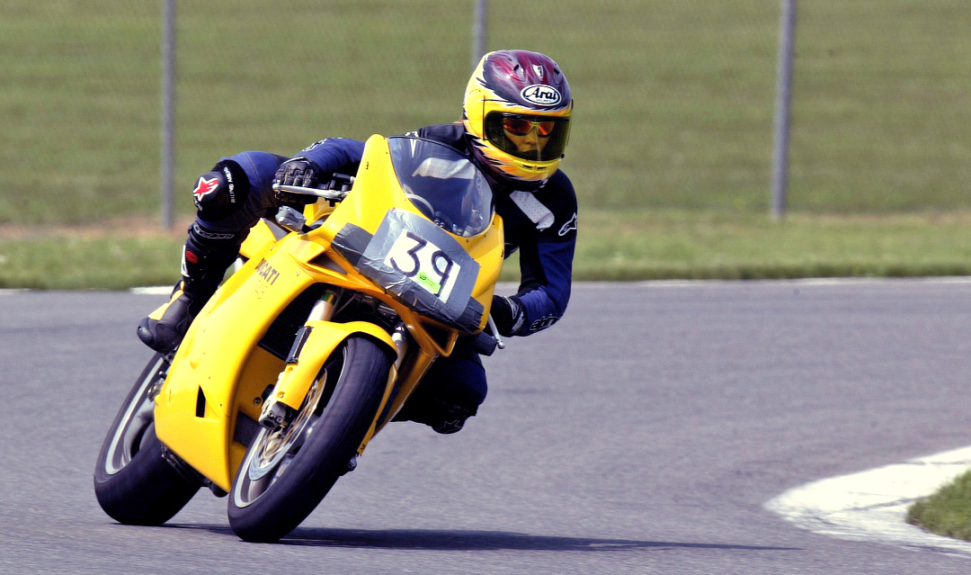 Susan Burig racing her Ducati 748