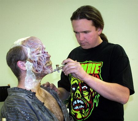 Michael Burnett applies Zombie prosthetic make-up for an Episode of 