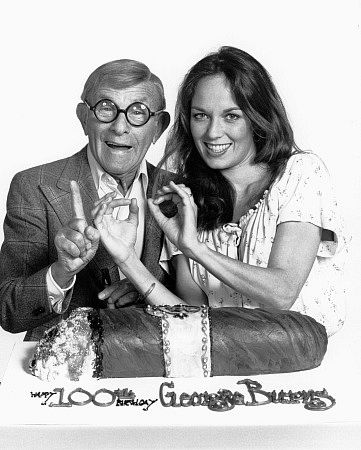 George Burns and Catherine Bach on the set of 