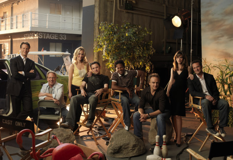 Still of Amanda Peet, Matthew Perry, Steven Weber, Sarah Paulson, Timothy Busfield, D.L. Hughley, Bradley Whitford and Nate Corddry in Studio 60 on the Sunset Strip (2006)