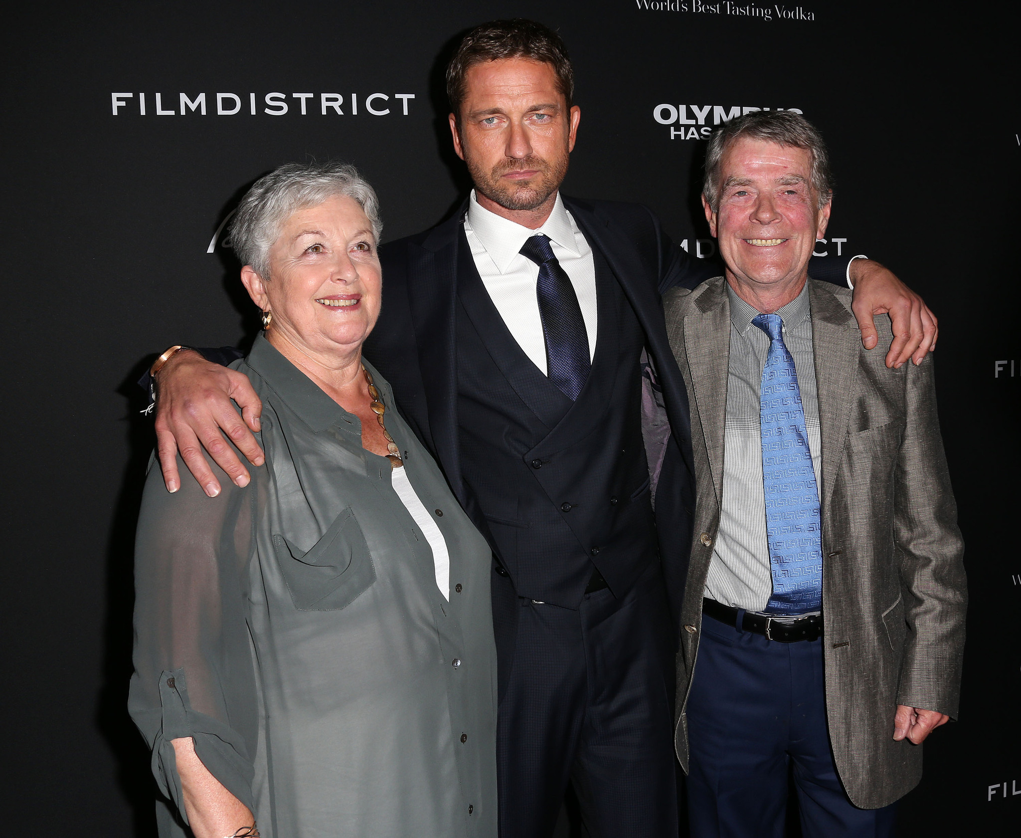 Gerard Butler and his mother and father attend the Premiere of FilmDistrict's 