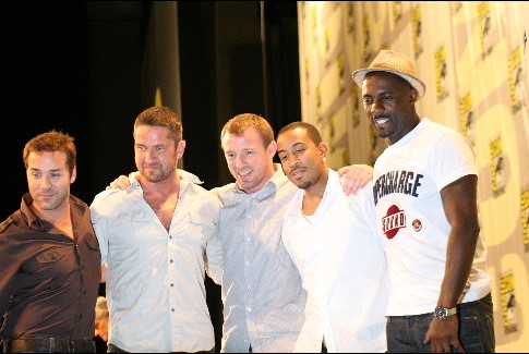 Jeremy Piven, Guy Ritchie, Gerard Butler, Idris Elba and Ludacris at event of RocknRolla (2008)