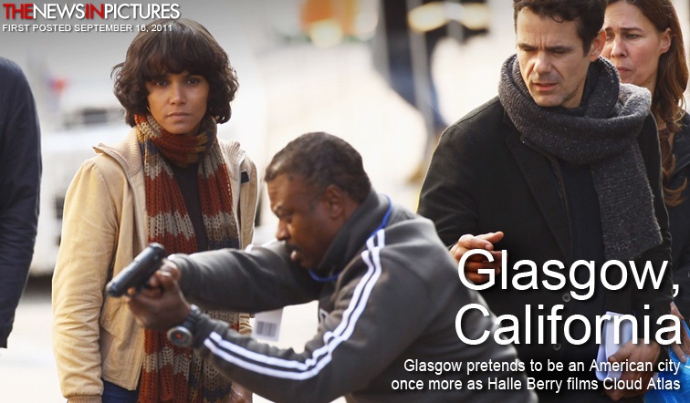Jaymes Butler , Halle Berry on location Glasgow Scotland 