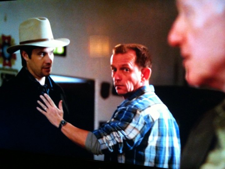 With Timothy Olyphant on the set of 