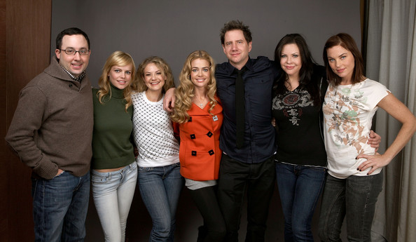 (L-R) Actor P.J. Byrne, actress Mircea Monroe, director Julie Davis, actress Denise Richards, actor Jamie Kennedy, actress Christa Campbell and actress Donnamarie Recco of the film 