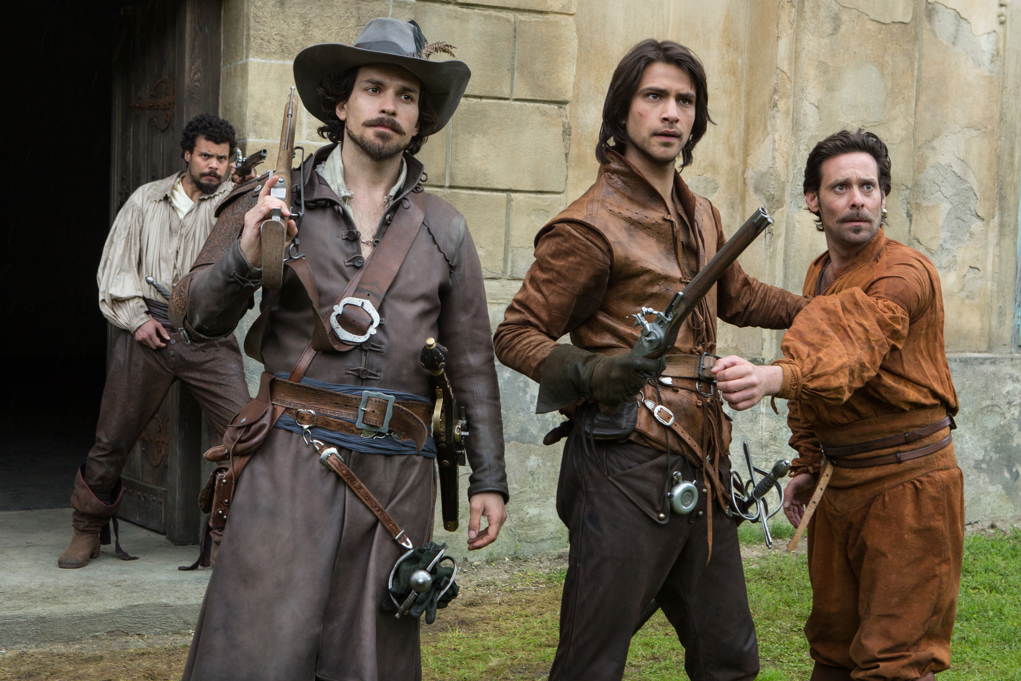 Still of James Callis, Santiago Cabrera, Luke Pasqualino and Howard Charles in The Musketeers (2014)