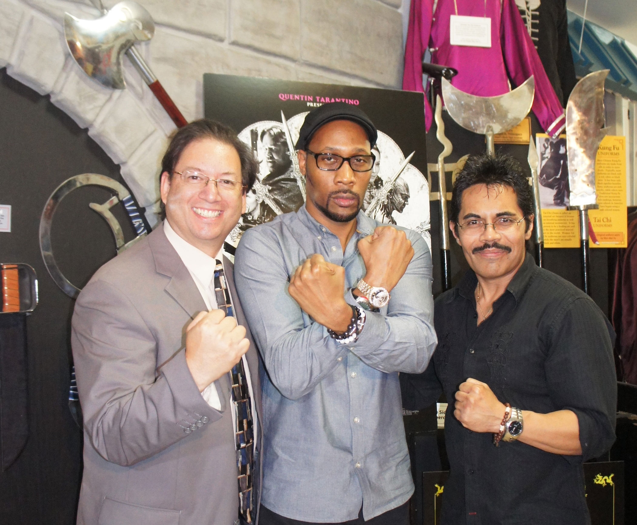 Art Camacho with RZA, Michael Matsuda at Latino Press junket for Man with the Iron fists