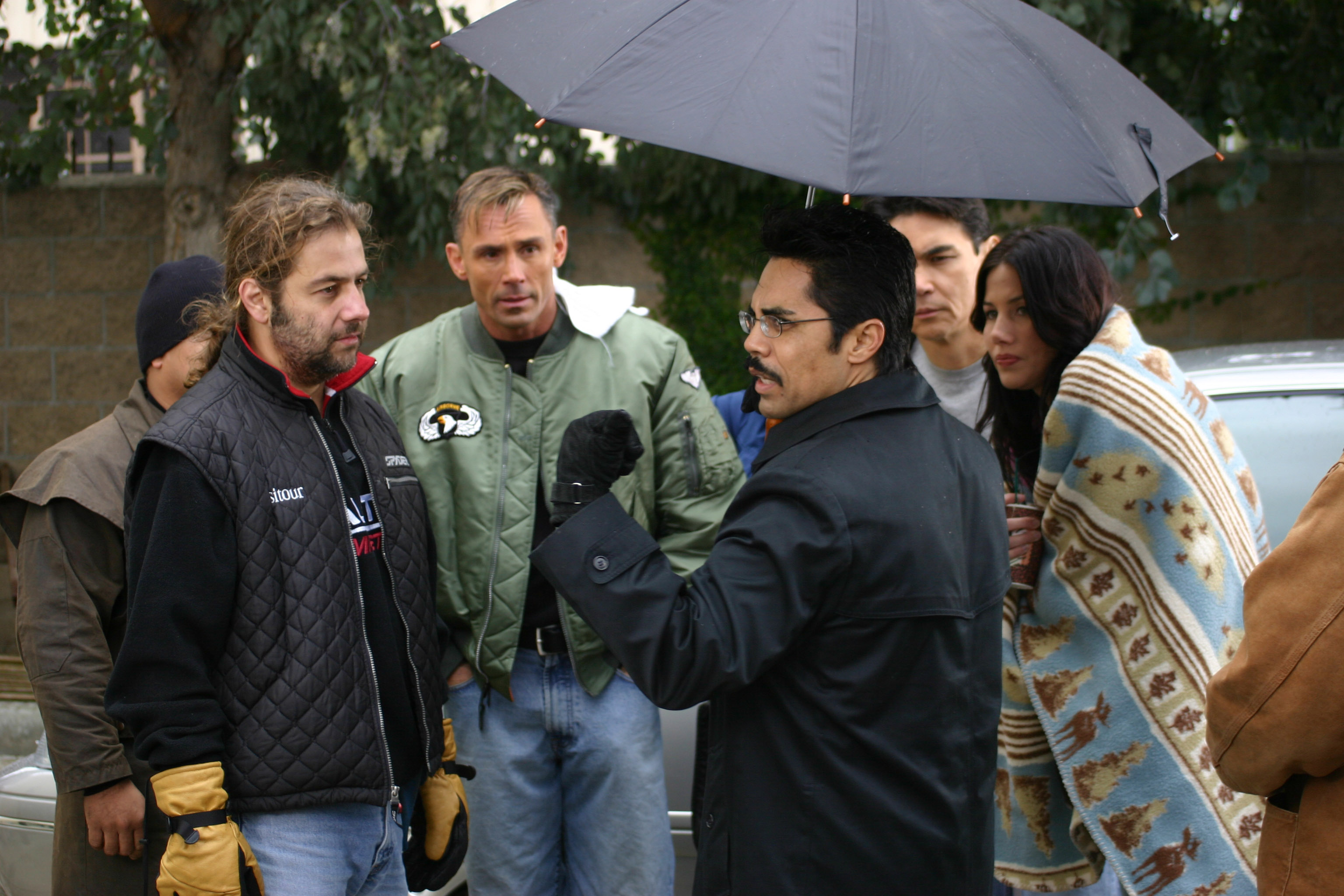 Art Camacho directing Olivier Gruner on set of Crooked