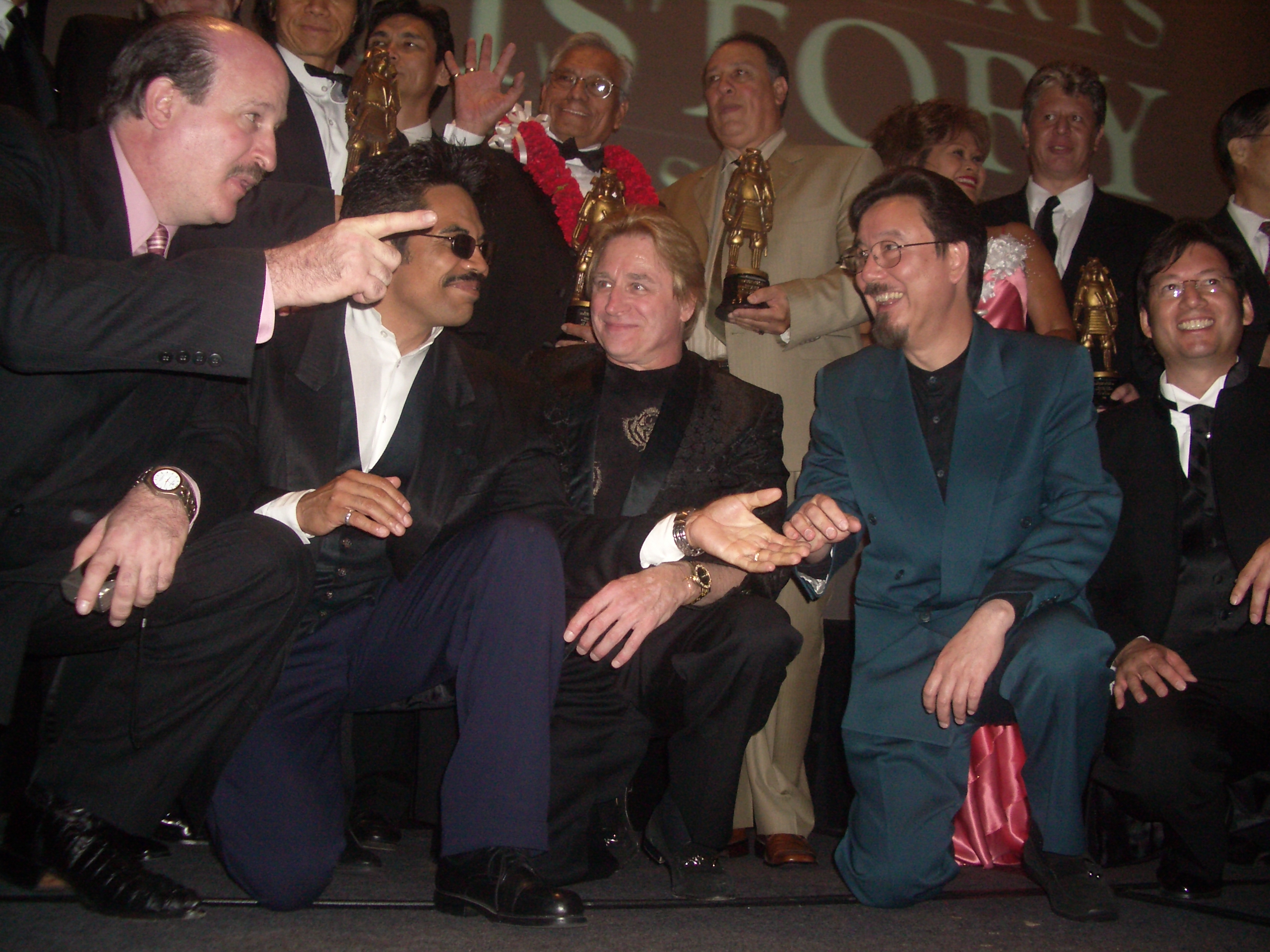 Art Camacho, John Corcoran, Alan Goldberg and Robert Lee (Bruce Lee's brother) being honored at Martial Arts History museum ceremony by Museum founder Michael Matsuda