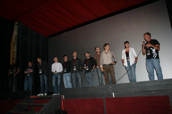 Larkin speaking at Estes Park film fest. Their film CHAINED, won best THRILLER, DRAMA.