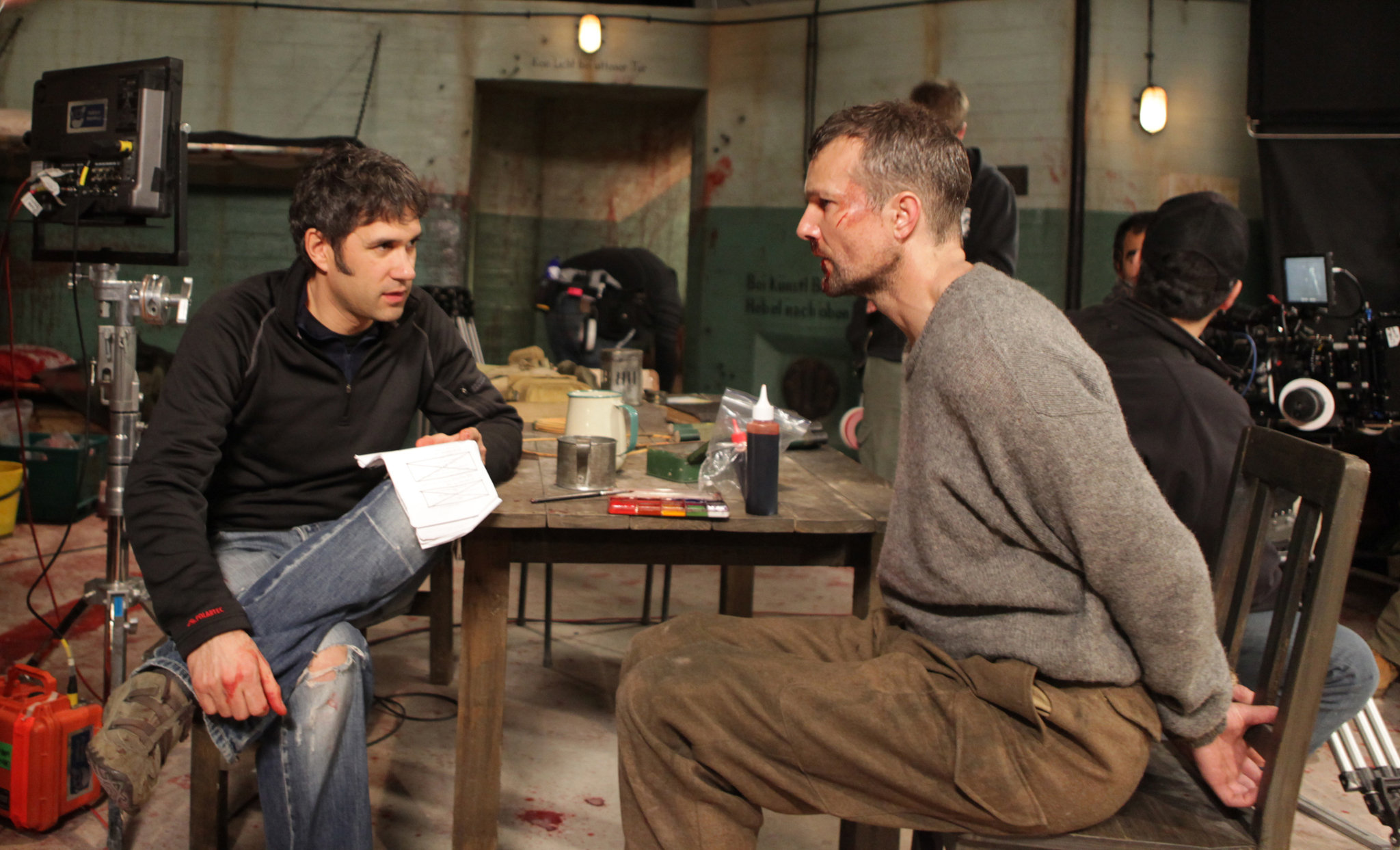 Behind the scenes still of Paul Campion and Craig Hall on the set of The Devil's Rock.